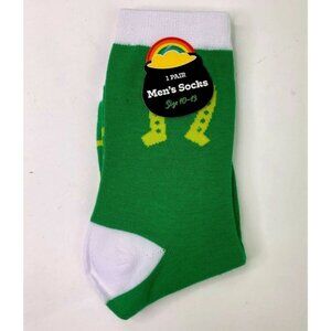 Mens Green Socks Size 10-13 With Novelty Yellow & White Design